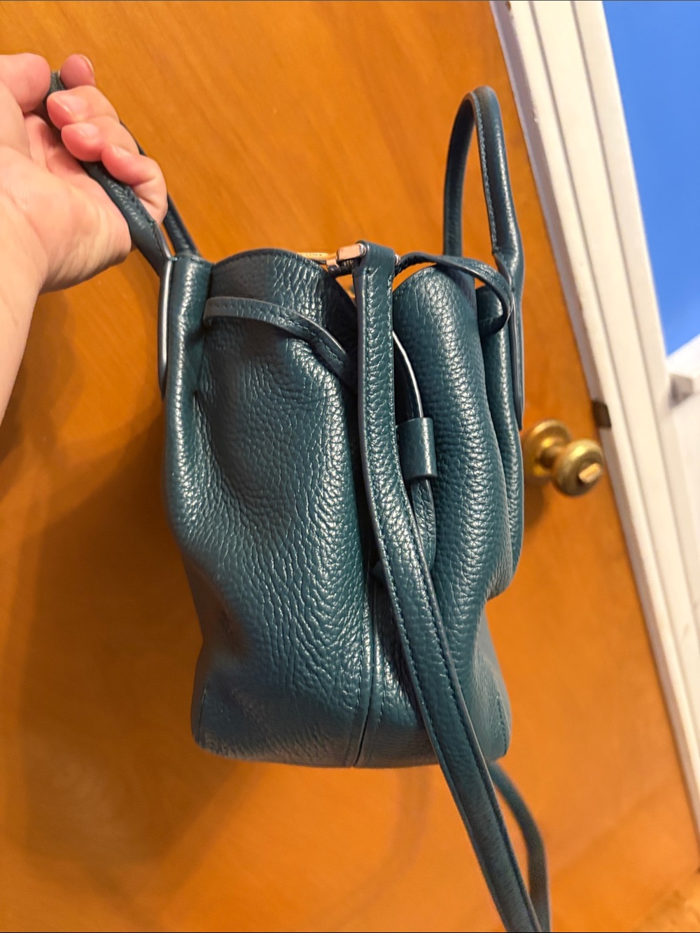 kate spade teal pebbled leather satchel with detachable strap - Picture 4 of 8